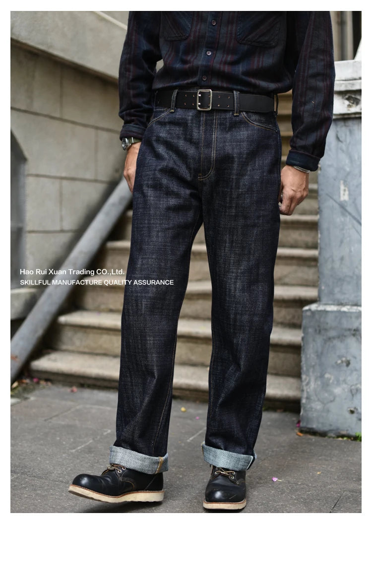 Saucezhan 344XX-Forest Jeans for Men Furinkazan Selvedge Raw Denim Jeans Mens Jeans LOOS Fit 16.8 OZ Silver-plated Buttons