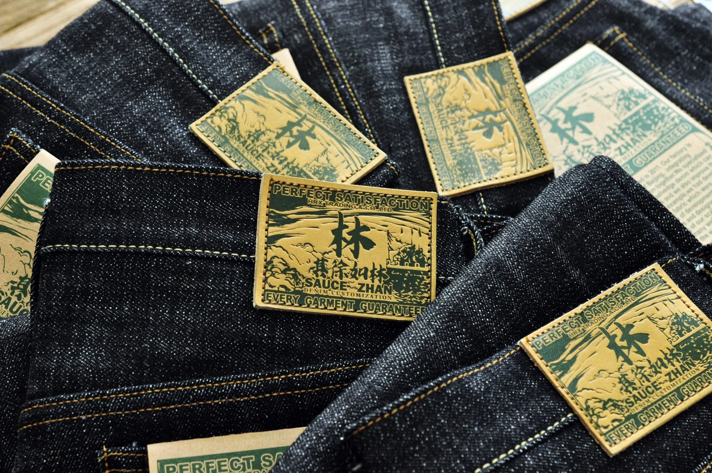 Saucezhan 344XX-Forest Jeans for Men Furinkazan Selvedge Raw Denim Jeans Mens Jeans LOOS Fit 16.8 OZ Silver-plated Buttons