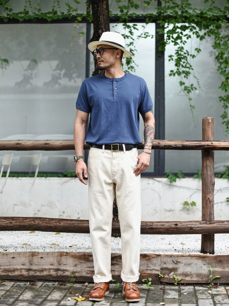 Sauce Zhan Mens Jeans Selvedge Denim White Jeans Regular Fit hight rise 14 Oz One Wash