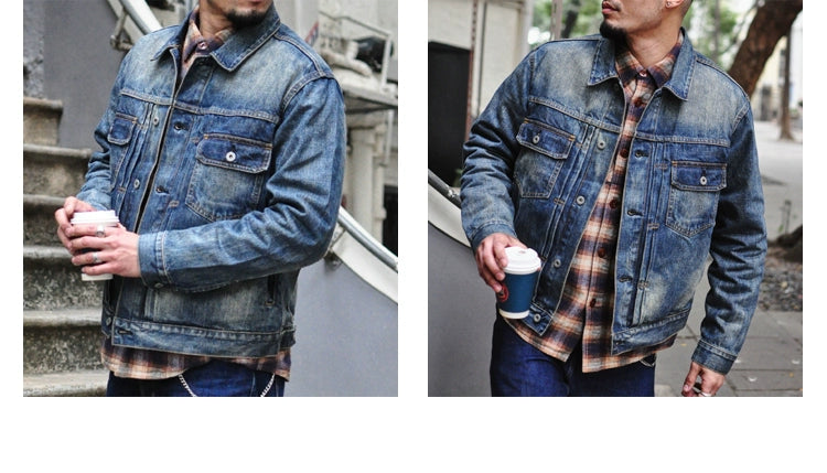 SAUCE ZHAN Distressed Denim Jacket Jean Jacket Men Jeans Men Selvedge Denim Motorcycle Jacket American Casual Wear
