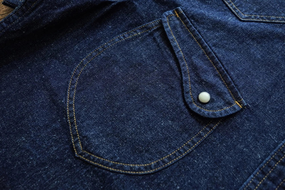 Sauce Zhan Mens Shirts Summer Short Sleeve Vintage Linen Indigo Denim Shirt Double Pockets Regular Fit