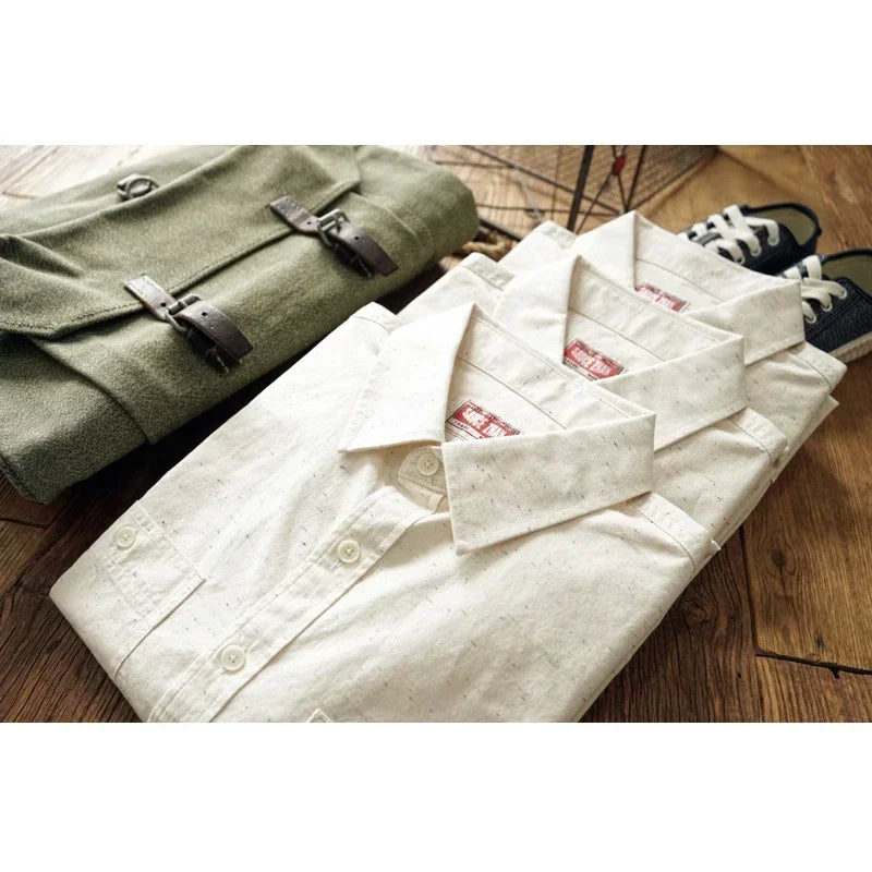 Sauce Zhan Mans Shirts Vintage Colorful Points Long Sleeve Work Shirts for Man Pure Cotton Spring and Autumn Chambray shirts