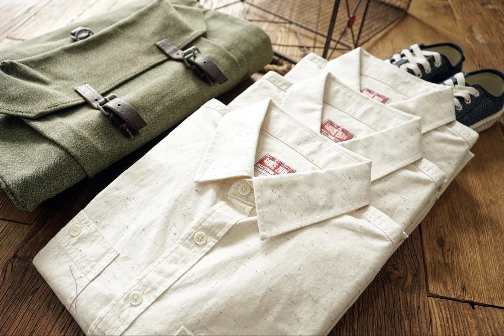 Sauce Zhan Mans Shirts Vintage Colorful Points Long Sleeve Work Shirts for Man Pure Cotton Spring and Autumn Chambray shirts