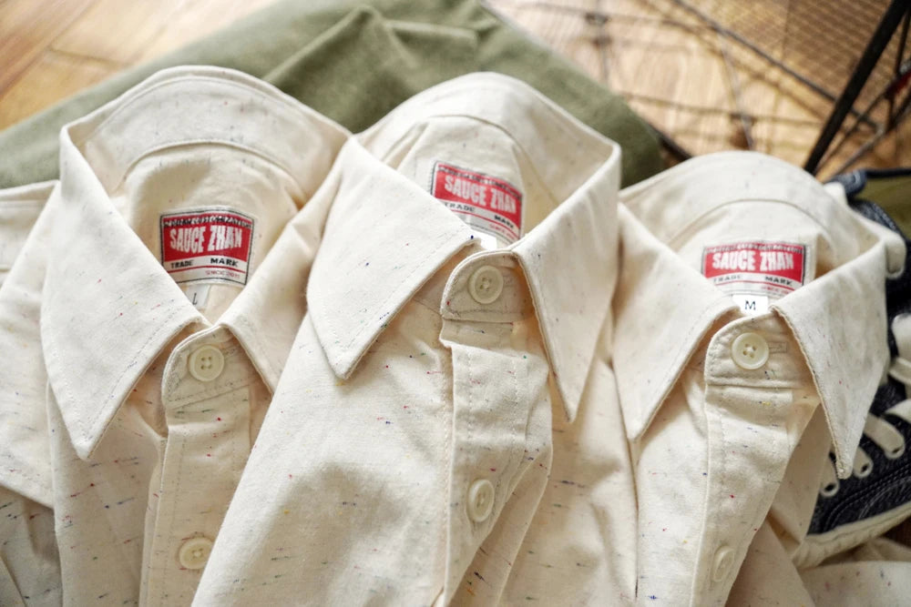 Sauce Zhan Mans Shirts Vintage Colorful Points Long Sleeve Work Shirts for Man Pure Cotton Spring and Autumn Chambray shirts