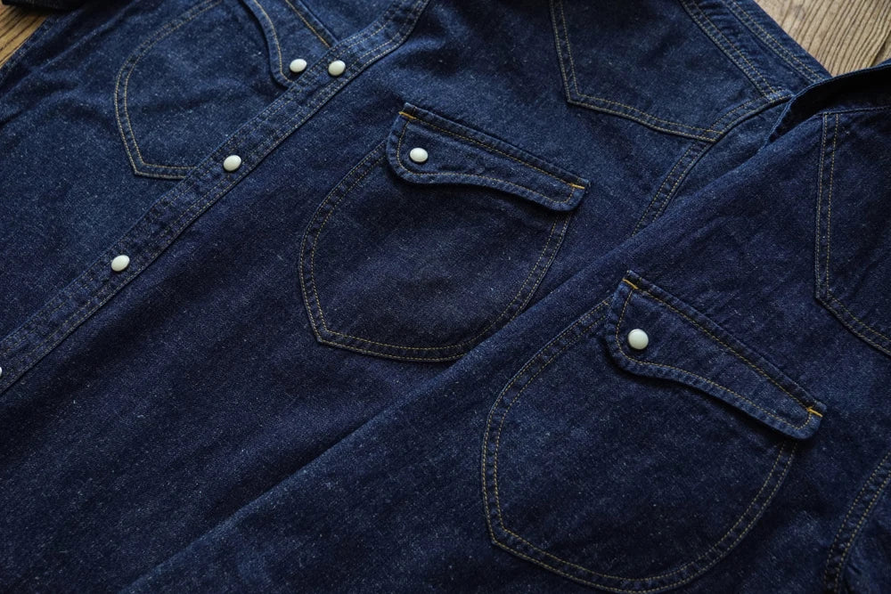 Sauce Zhan Mens Shirts Summer Short Sleeve Vintage Linen Indigo Denim Shirt Double Pockets Regular Fit