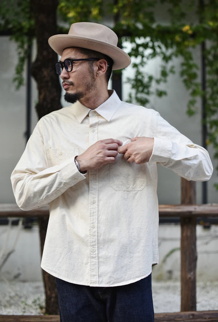 Sauce Zhan Mans Shirts Vintage Colorful Points Long Sleeve Work Shirts for Man Pure Cotton Spring and Autumn Chambray shirts