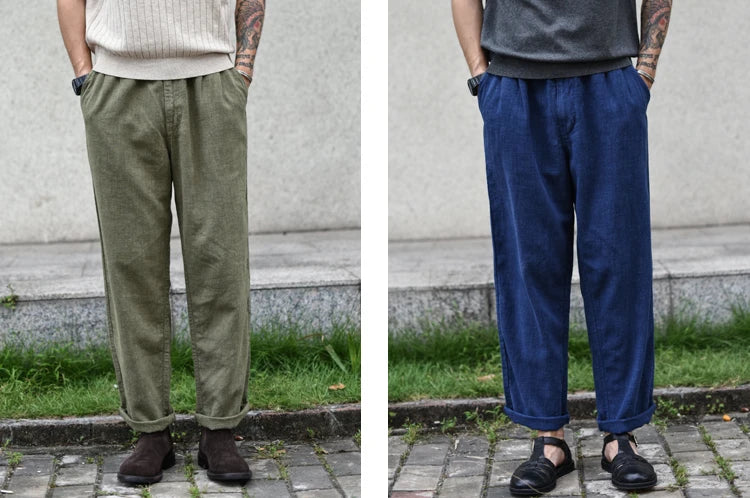 Sauce Zhan Men Pants Linen Pants Men Summer Breathable Casual Pants Ankle-length Loose Fit Taper Leg