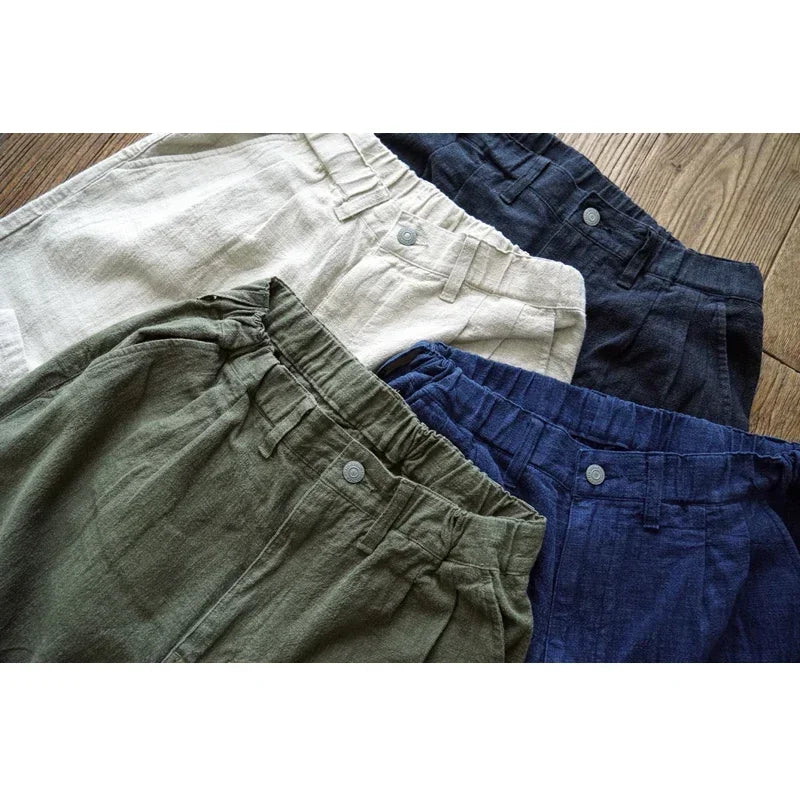 Sauce Zhan Men Pants Linen Pants Men Summer Breathable Casual Pants Ankle-length Loose Fit Taper Leg