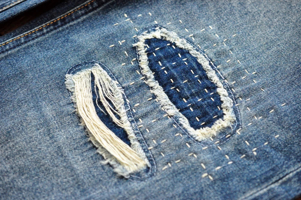 Sauce Zhan Selvedge Denim Jeans Men Ripped Jeans Embroidered Patches Cargo Jeans Distressed Straight Fit 10 Oz