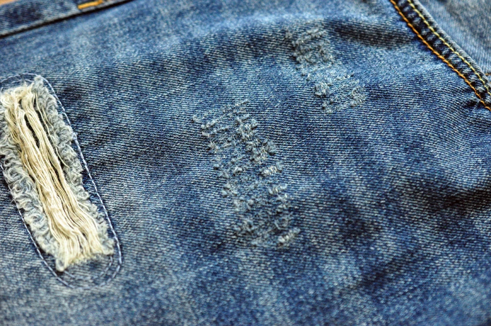 Sauce Zhan Selvedge Denim Jeans Men Ripped Jeans Embroidered Patches Cargo Jeans Distressed Straight Fit 10 Oz