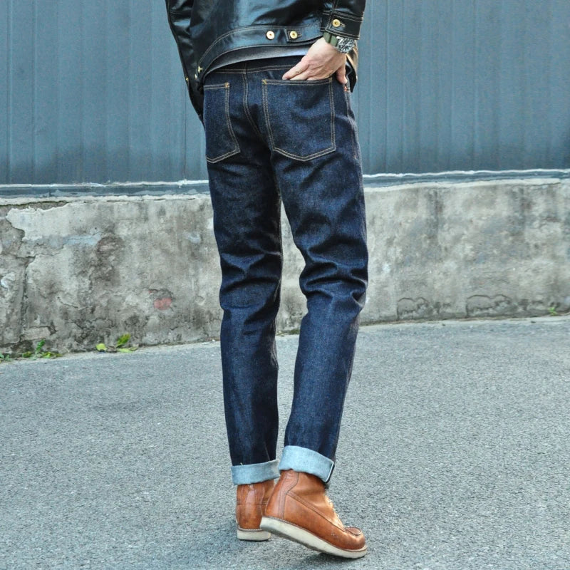 Saucezhan 310XX-18OZ Jeans for Men Selvedge Denim Jeans Slim Fit Autumn and Winter Jeans Pants Zipper Fly Heavyweight