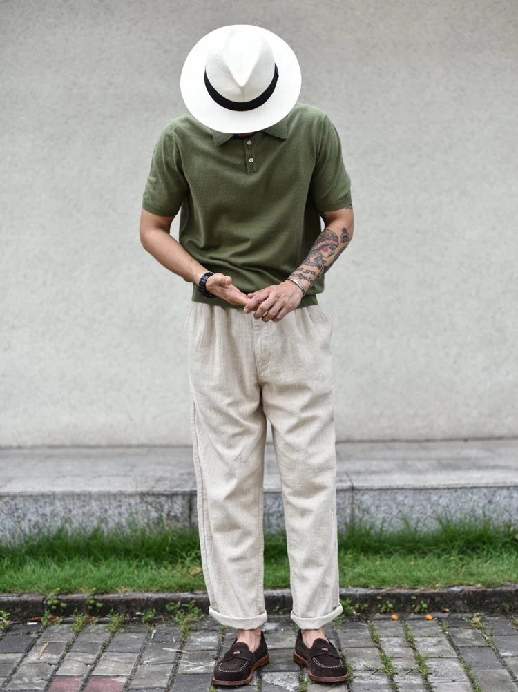 Sauce Zhan Men Pants Linen Pants Men Summer Breathable Casual Pants Ankle-length Loose Fit Taper Leg