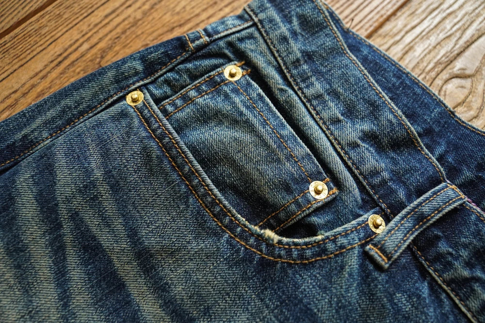 Sauce Zhan Mens Jeans Distressed Wash Jeans for Men Selvedge Denim Regular Fit Straight Leg 14.5 Oz