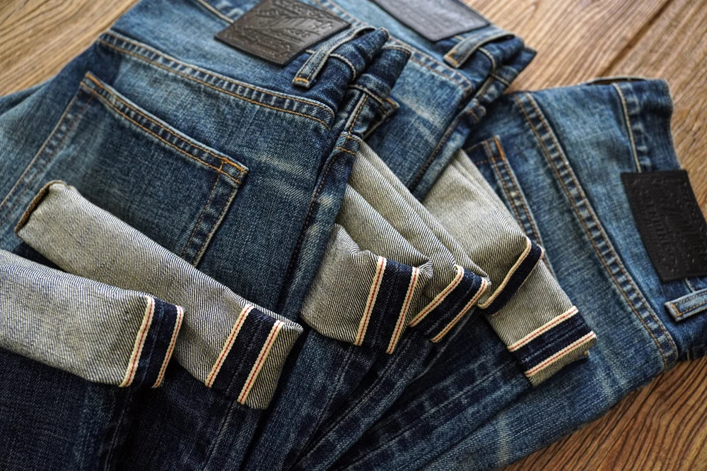 Sauce Zhan Mens Jeans Distressed Wash Jeans for Men Selvedge Denim Regular Fit Straight Leg 14.5 Oz