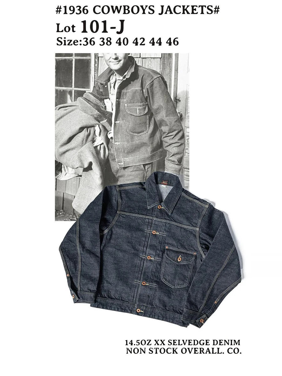 Non Stock 1936 Model Cowboy Selvedge Denim Jacket One Pocket 36101J Sanforized Amekaji