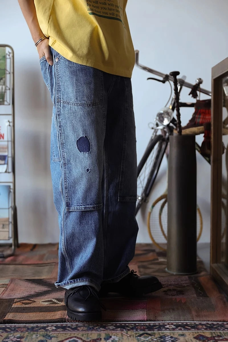 Second Order Double Knee Carpenter Jean Washed Selvage Denim Work Pants For Men