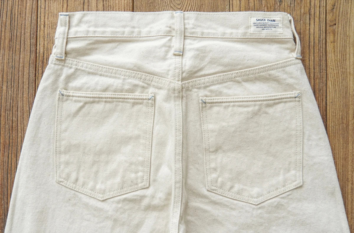 Sauce Zhan Mens Jeans Selvedge Denim White Jeans Regular Fit hight rise 14 Oz One Wash