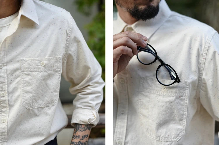Sauce Zhan Mans Shirts Vintage Colorful Points Long Sleeve Work Shirts for Man Pure Cotton Spring and Autumn Chambray shirts