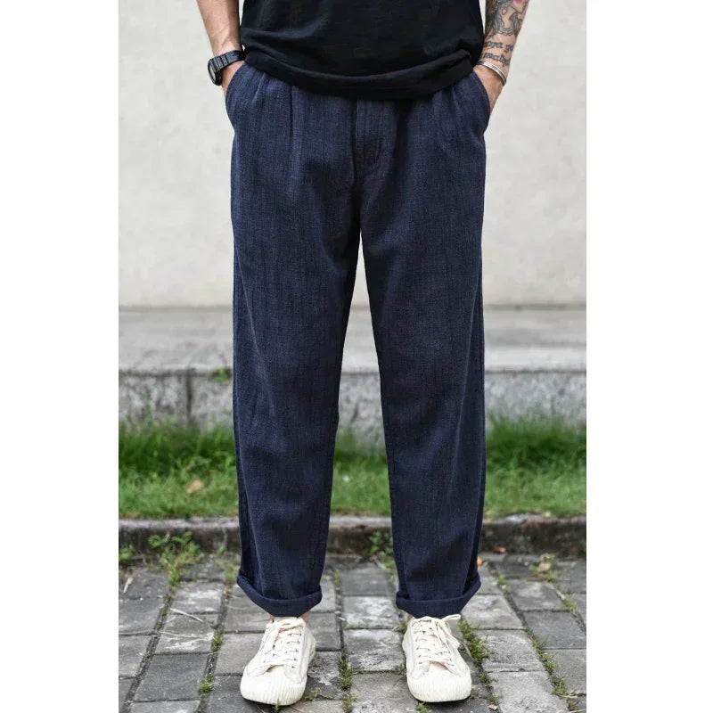 Sauce Zhan Men Pants Linen Pants Men Summer Breathable Casual Pants Ankle-length Loose Fit Taper Leg