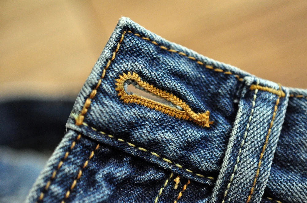 Sauce Zhan Selvedge Denim Jeans Men Ripped Jeans Embroidered Patches Cargo Jeans Distressed Straight Fit 10 Oz