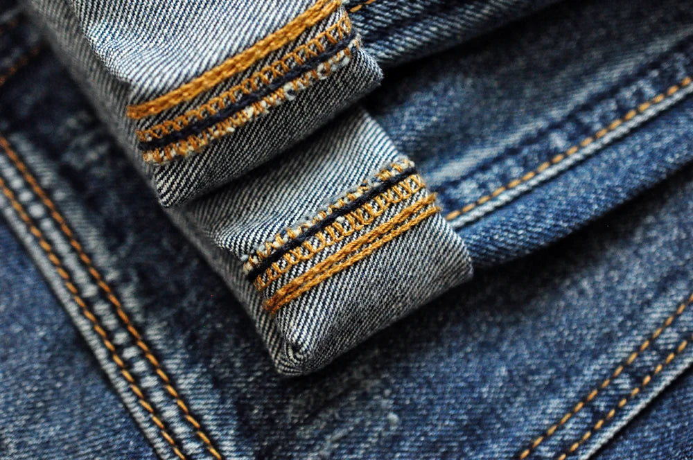 Sauce Zhan Selvedge Denim Jeans Men Ripped Jeans Embroidered Patches Cargo Jeans Distressed Straight Fit 10 Oz