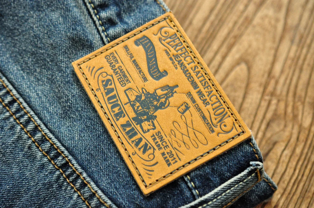 Sauce Zhan Selvedge Denim Jeans Men Ripped Jeans Embroidered Patches Cargo Jeans Distressed Straight Fit 10 Oz