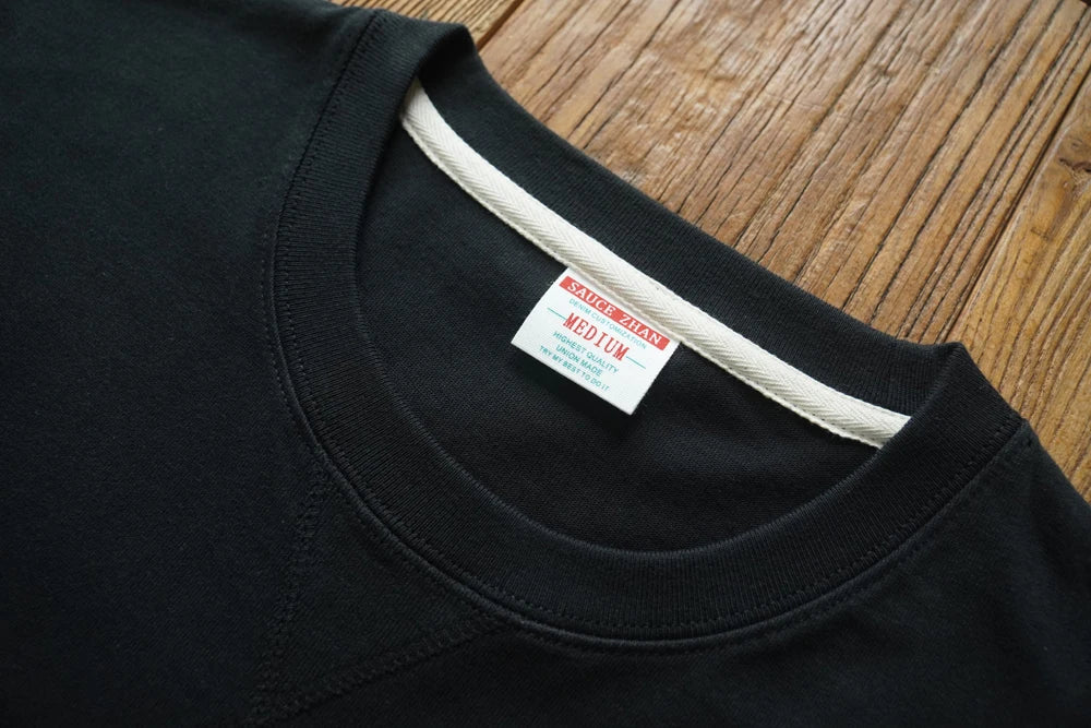 Sauce Zhan Mens T Shirts Cotton T-shirt for Man Vintage Drop Shoulder Sleeve Breathable and Soft 280g Loose Fit