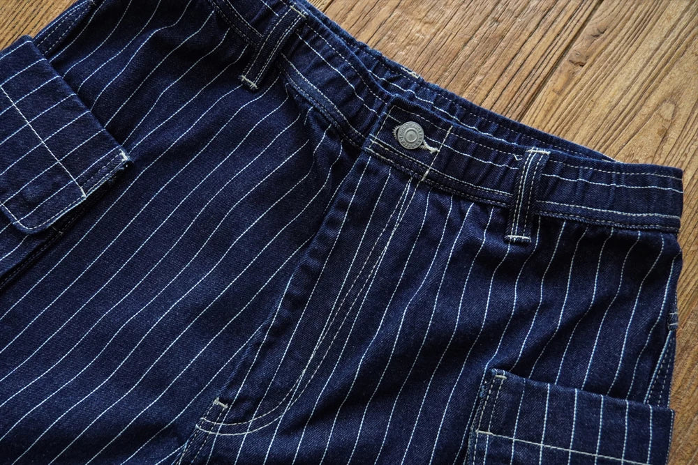 Sauce Zhan Mans Short Summer Cargo Shorts Men Stripe Denim Short Multiple Packets Vintage Knee Length Loose shorts Fit