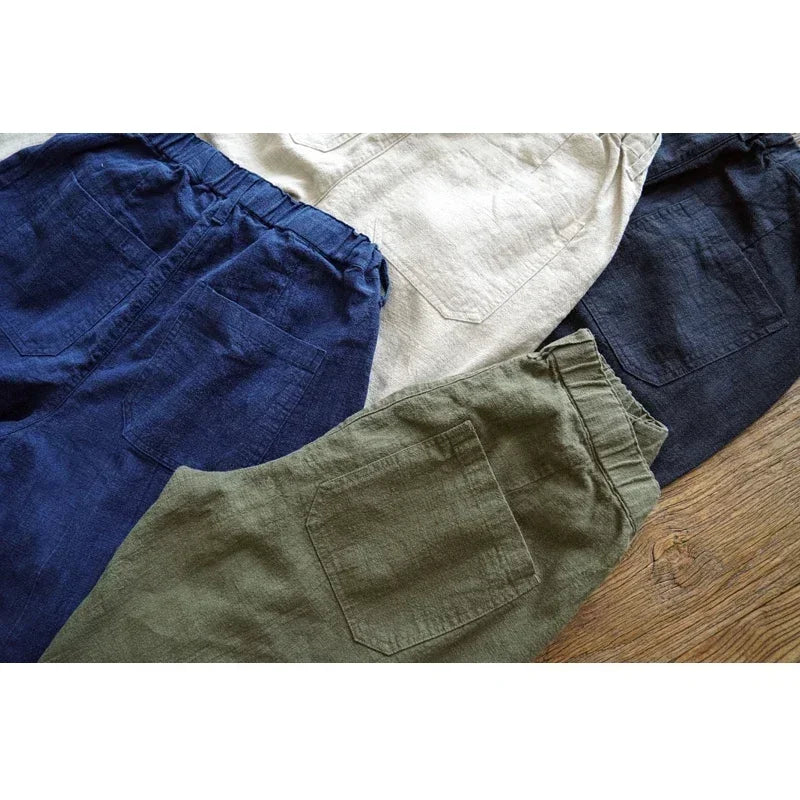 Sauce Zhan Men Pants Linen Pants Men Summer Breathable Casual Pants Ankle-length Loose Fit Taper Leg