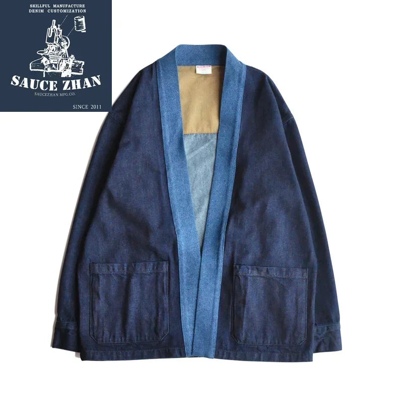 SauceZhan Noragi Jacket Robe Priest Frock Selvedge Denim Jacket Jean Jacket Men Vintage Fall Men's Jackets Soft Washing Denim