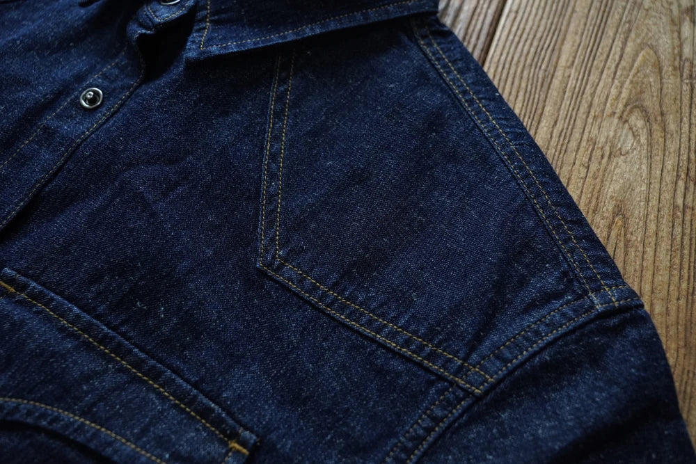 Sauce Zhan Mens Shirts Summer Short Sleeve Vintage Linen Indigo Denim Shirt Double Pockets Regular Fit