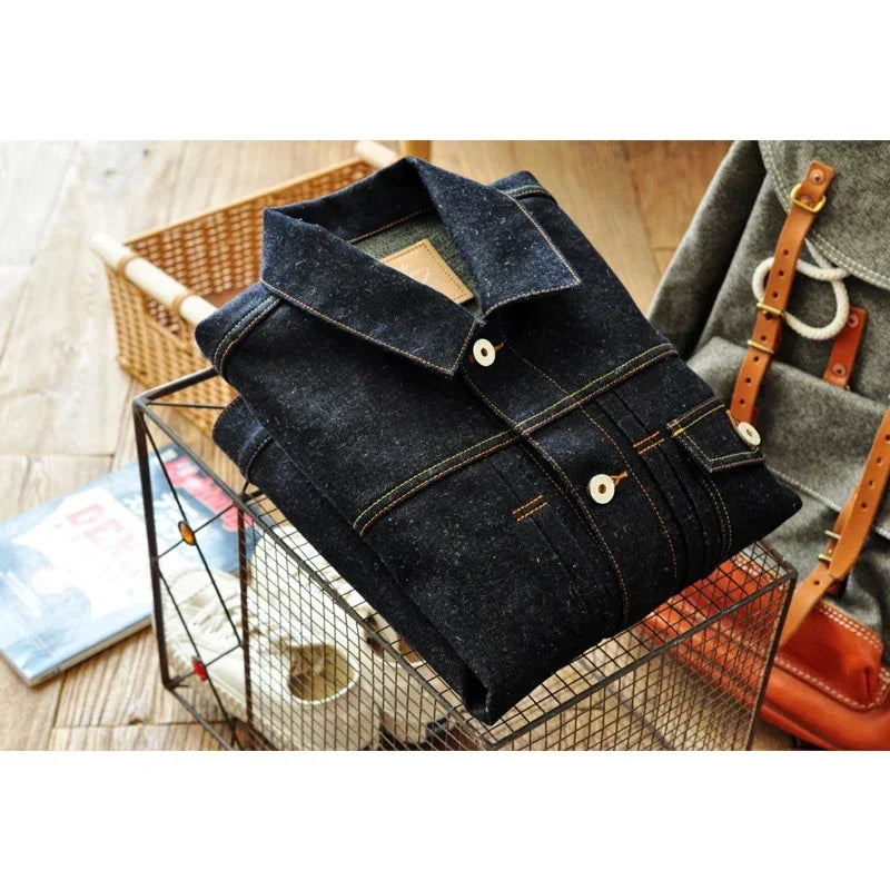 SAUCE ORIGIN Men Jackets Men Motorcycle Denim Jacket Jean Jacket Silver Button Cotton Linen Colored Selvedge Denim Handmade