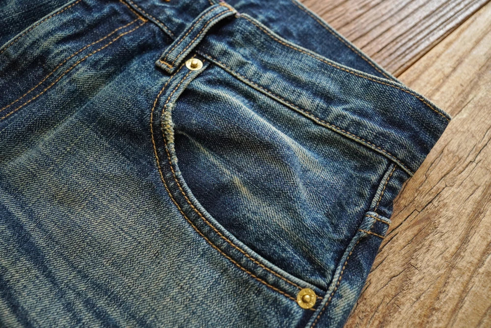 Sauce Zhan Mens Jeans Distressed Wash Jeans for Men Selvedge Denim Regular Fit Straight Leg 14.5 Oz