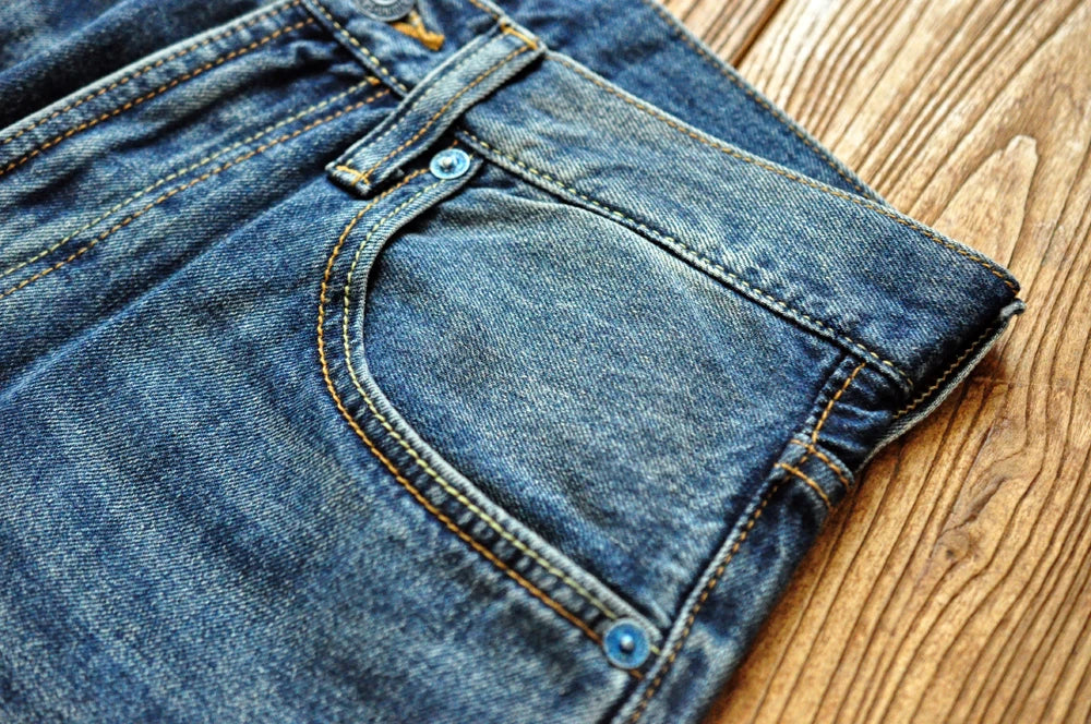 Sauce Zhan Selvedge Denim Jeans Men Ripped Jeans Embroidered Patches Cargo Jeans Distressed Straight Fit 10 Oz