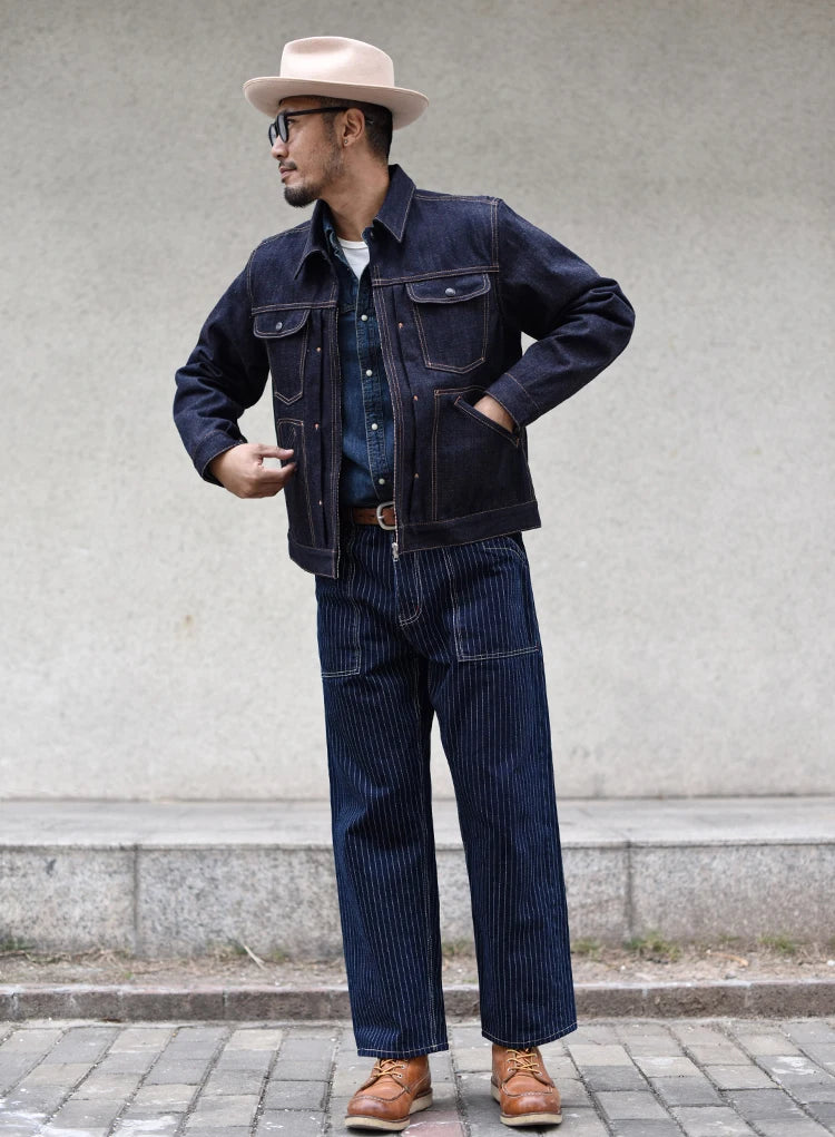 Sauce Zhan 539XX Mans Jacket Vintage Rainbow Sanforized Selvedge Denim Jacket 24MJZ Classic Design 14.5 Oz Regular Fit