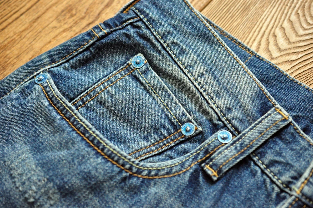 Sauce Zhan Selvedge Denim Jeans Men Ripped Jeans Embroidered Patches Cargo Jeans Distressed Straight Fit 10 Oz