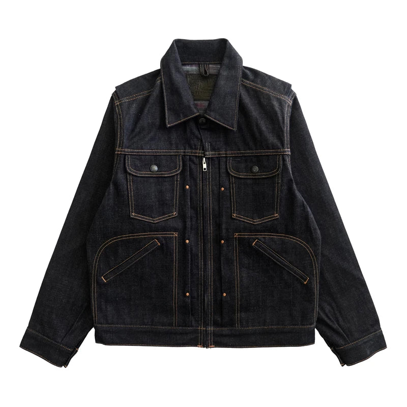 Sauce Zhan 539XX Mans Jacket Vintage Rainbow Sanforized Selvedge Denim Jacket 24MJZ Classic Design 14.5 Oz Regular Fit