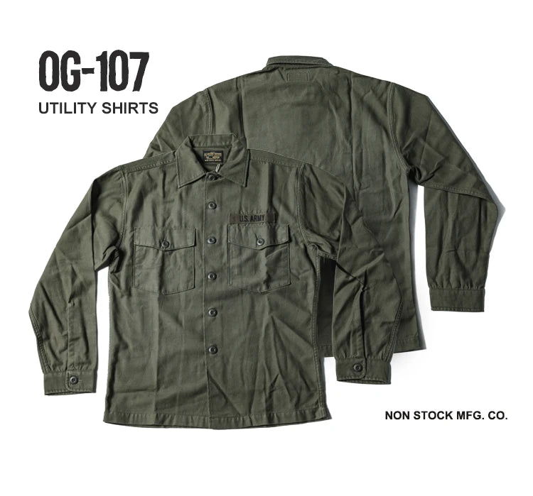 NON STOCK OG-107 Vietnam War Long Sleeve Shirt Cotton Satin Military Style Overshirt