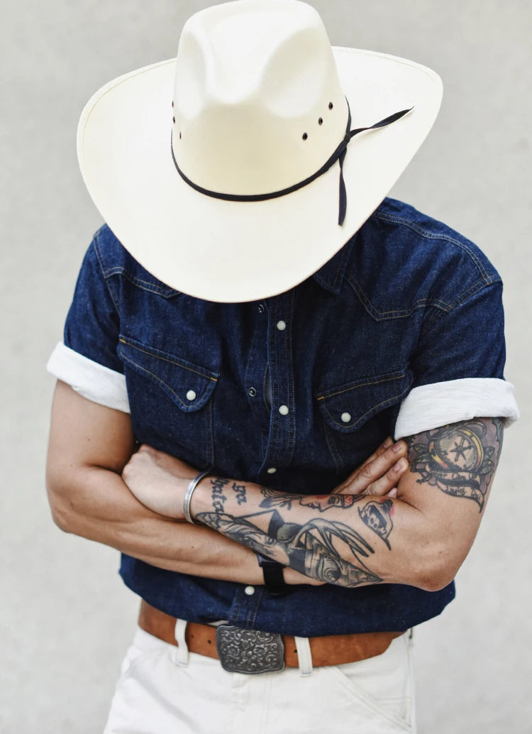 Sauce Zhan Mens Shirts Summer Short Sleeve Vintage Linen Indigo Denim Shirt Double Pockets Regular Fit