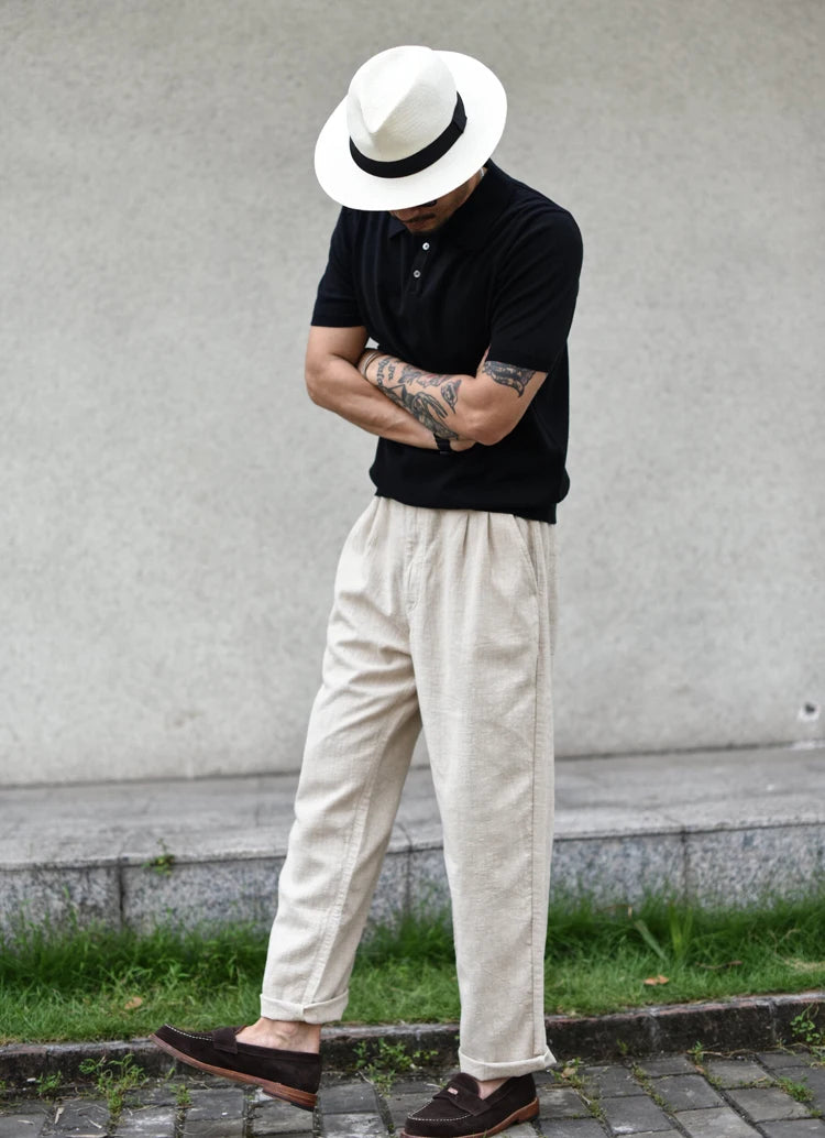 Sauce Zhan Men Pants Linen Pants Men Summer Breathable Casual Pants Ankle-length Loose Fit Taper Leg