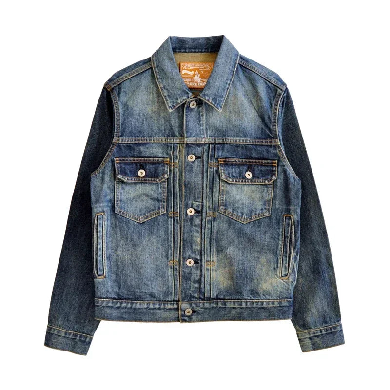 SAUCE ZHAN Distressed Denim Jacket Jean Jacket Men Jeans Men Selvedge Denim Motorcycle Jacket American Casual Wear