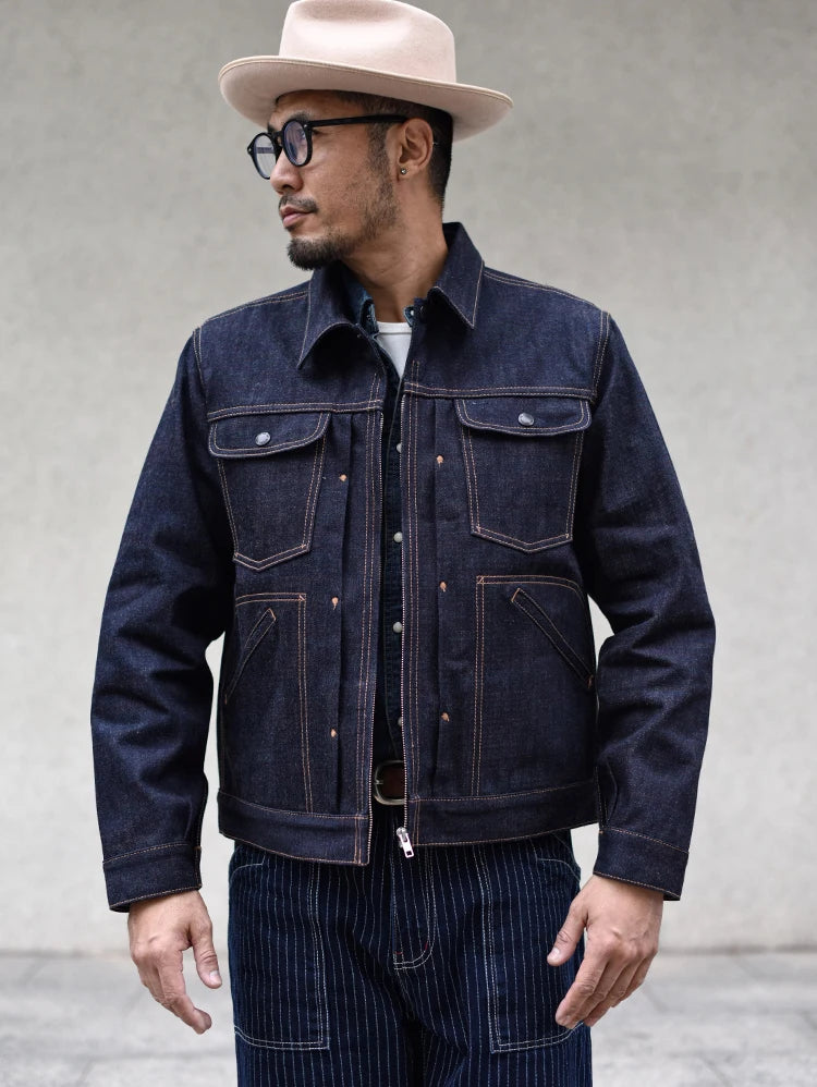 Sauce Zhan 539XX Mans Jacket Vintage Rainbow Sanforized Selvedge Denim Jacket 24MJZ Classic Design 14.5 Oz Regular Fit
