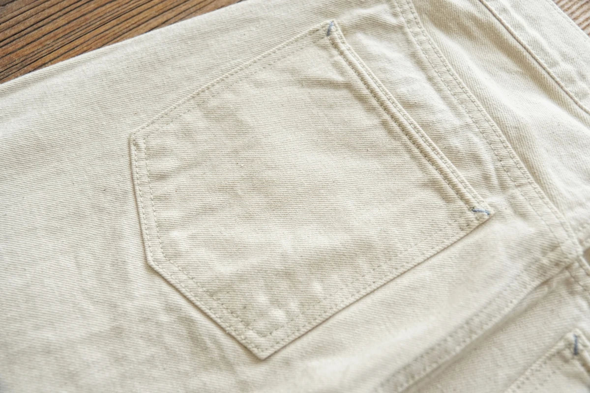 Sauce Zhan Mens Jeans Selvedge Denim White Jeans Regular Fit hight rise 14 Oz One Wash