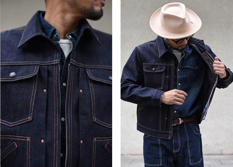 Sauce Zhan 539XX Mans Jacket Vintage Rainbow Sanforized Selvedge Denim Jacket 24MJZ Classic Design 14.5 Oz Regular Fit