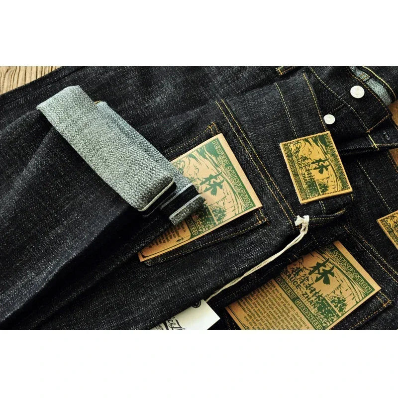 Saucezhan 344XX-Forest Jeans for Men Furinkazan Selvedge Raw Denim Jeans Mens Jeans LOOS Fit 16.8 OZ Silver-plated Buttons