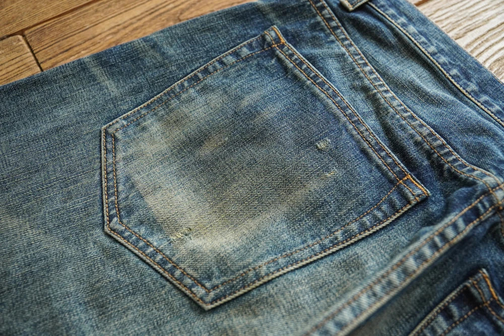 Sauce Zhan Mens Jeans Distressed Wash Jeans for Men Selvedge Denim Regular Fit Straight Leg 14.5 Oz