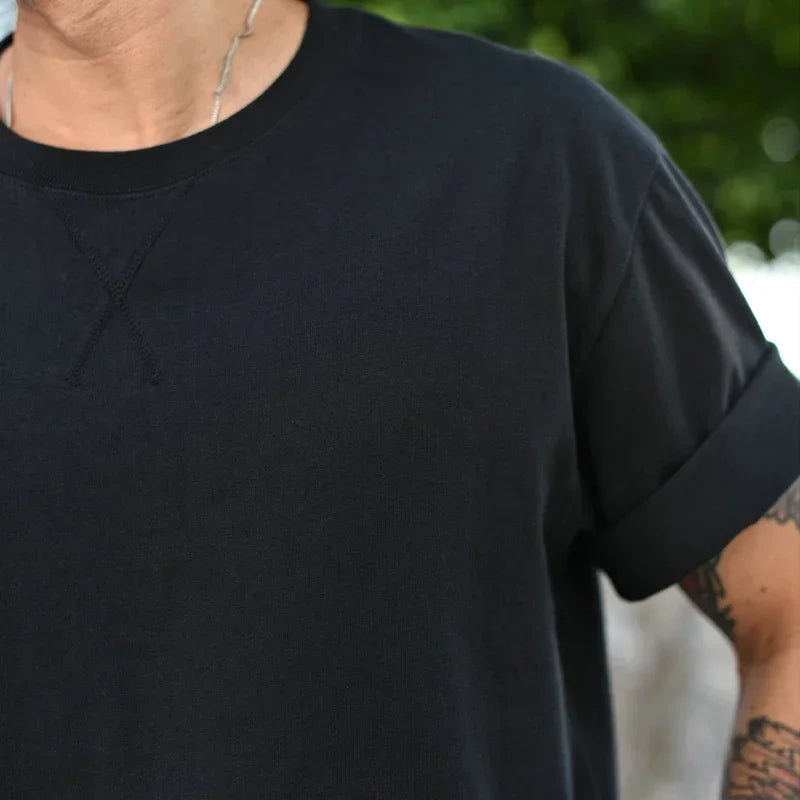 Sauce Zhan Mens T Shirts Cotton T-shirt for Man Vintage Drop Shoulder Sleeve Breathable and Soft 280g Loose Fit