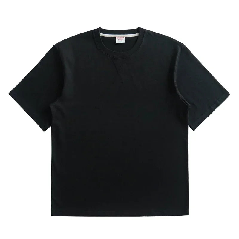 Sauce Zhan Mens T Shirts Cotton T-shirt for Man Vintage Drop Shoulder Sleeve Breathable and Soft 280g Loose Fit