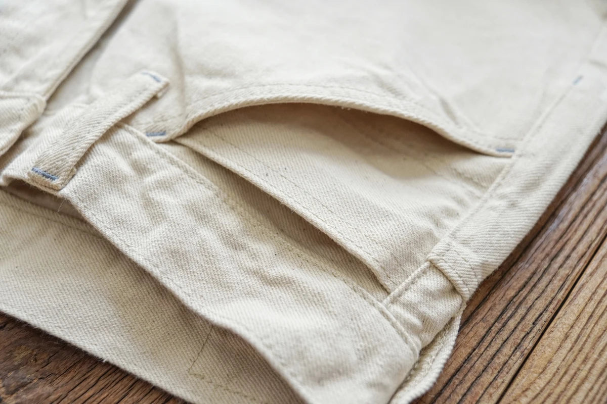 Sauce Zhan Mens Jeans Selvedge Denim White Jeans Regular Fit hight rise 14 Oz One Wash