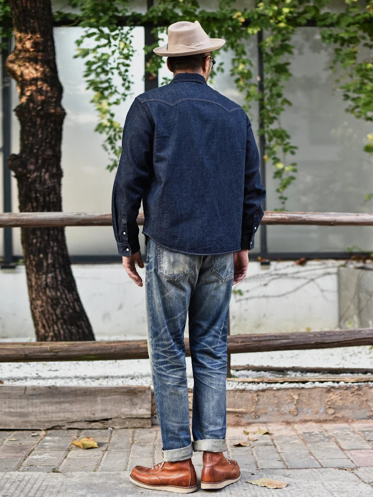 Sauce Zhan Mens Jeans Distressed Wash Jeans for Men Selvedge Denim Regular Fit Straight Leg 14.5 Oz